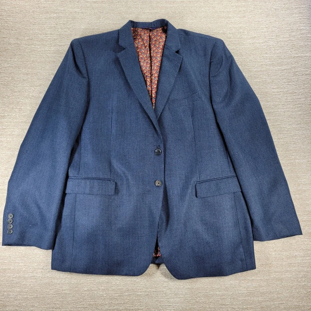 Alan Flusser Blazer Jacket XXL Mens Navy Micro Check Paisley Lined Sport Coat